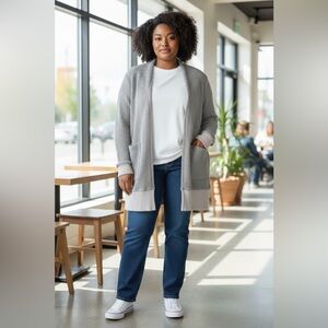 StyleWord Women’s XL Gray Open Front Waffle Knit Cardigan – Textured Long Sleeve